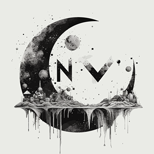 iconic modern pictorial of crescent moon with overlayed text "NOX", black vector, white background