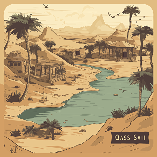 vector of an oasis, style of old map, ar 16:9