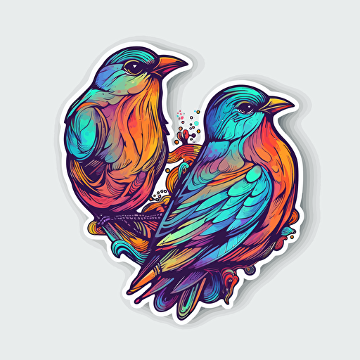 birds, Sticker, Energetic, Tertiary Color, light art style, Contour, Vector, White Background, Detailed
