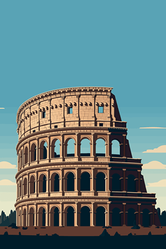 front view of the colosseum, blue sky, vector design, minimalist, flat