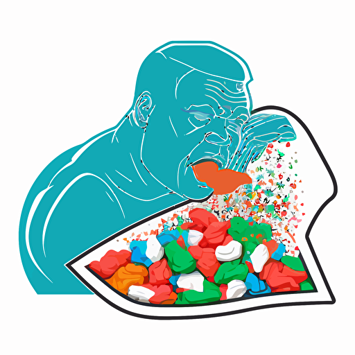 mike tyson vector logo, funny, eating from a bag of gummy ears, vector, 5 colors