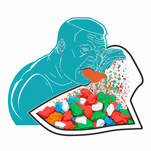 Mike tyson vector logo, funny, eating from a bag of gummy ears, 5 colors, vector illustration