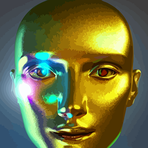 3d render holographic human robotic head glossy iridescent surrealistic 3d illustration human face non binary non binary model 3d model human cryengine holographic texture holographic material holographic rainbow concept cyborg artificial intelligence