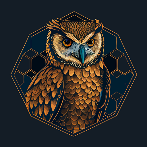 owl hexagon lineart, vector art, onecolor