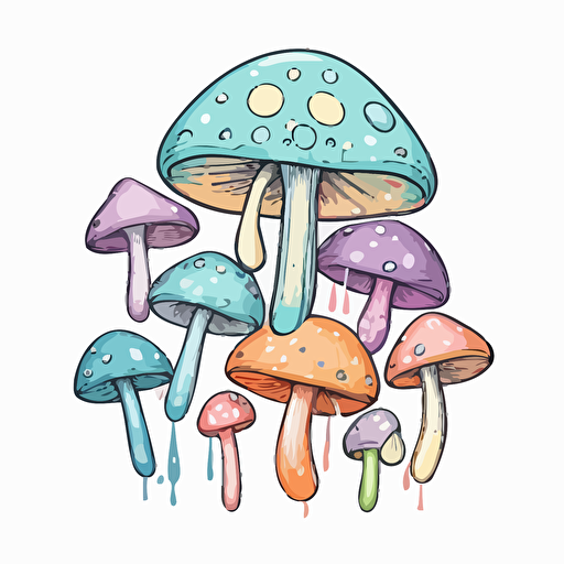 handdrawn mushrooms, vector art, pastel colours, isolated white background