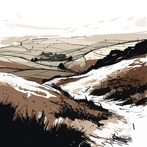 vector ink drowing style with details only white background only two colors yorkshire moors