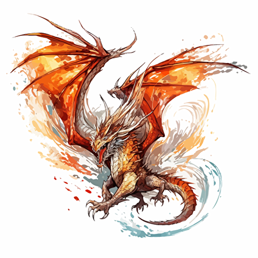 epic dragon in full flight, 2d, vector, white background