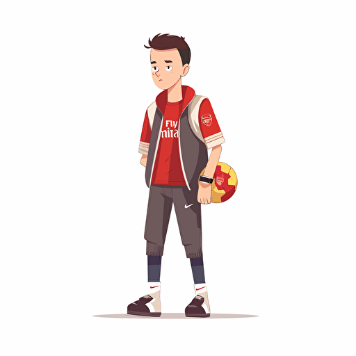 a flat 2D vector picture in Unreal Engine of a white boy pop dressed in Arsenal soccer colors clothes, white background for a clean, minimalist design
