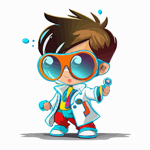 a very cute baby boy wearing very big sunglasses dressed up as a doctor, as a cartoon type, as a vector, white background, bright graffiti colors