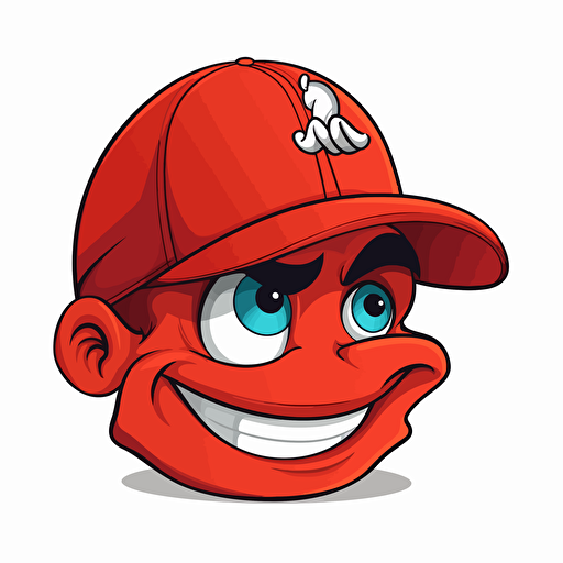 vector image of a wojak charcter on red cap with sad eyes and smiling mouth on white background