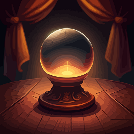 an illustrated scene of a magic ball on a table surface. vector, moody