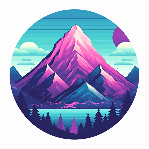 pin design, only use pink, purple, light blue and white, mountain peak surrounded by energy, vector image, styilized