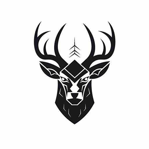 Deer, Face, Crown, icon, simple, logo technique, comic vector illustration style, flat design, minimalist icon, flat, adobe illustrator, black and white, white background