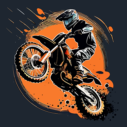 a simple vector image of a guy on a dirt bike doing a wheelie, the guy does not have a helmet on, no helmet, the picture is in a simple style with low details**