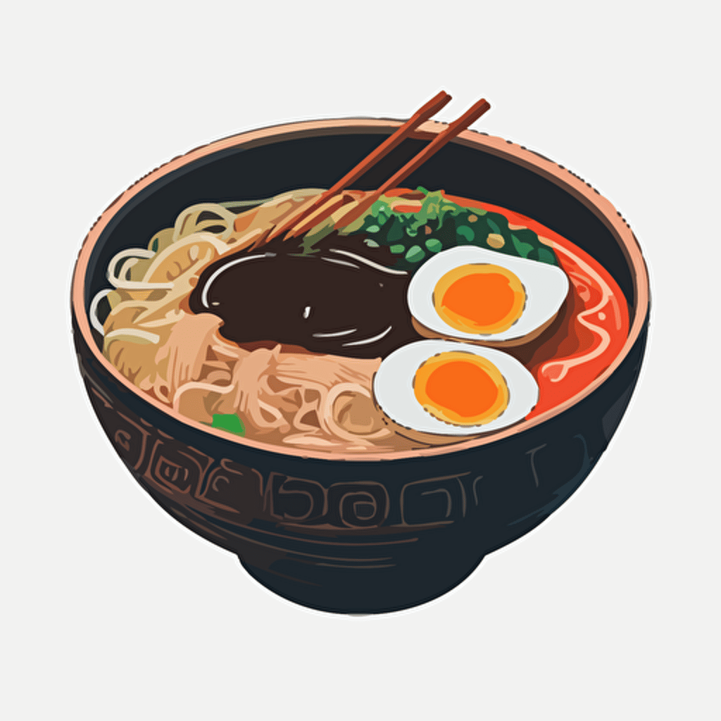 delicious bowl of ramen, vector image, transparent background nijji
