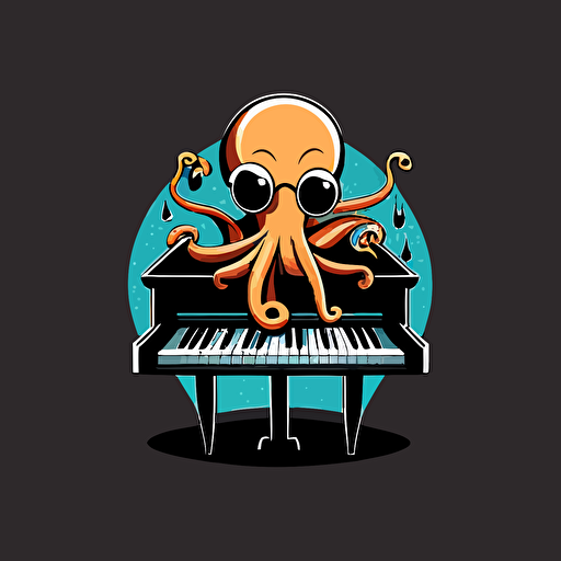 a mascot logo of an octopus playing a piano, simple, vector
