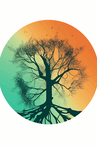 A single tree in the center, abstract vector art, inside a circle