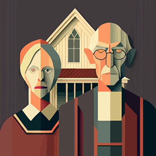 2d illustration vector abstract geometric recreation of Grant Wood's American Gothic