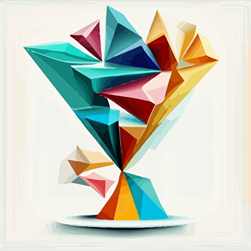 vector illustration of a colorful funnel shaped structure, in the style of crystal cubism, white background, paper sculptures, balanced asymmetry, gemstone, folded planes, figuratively textured