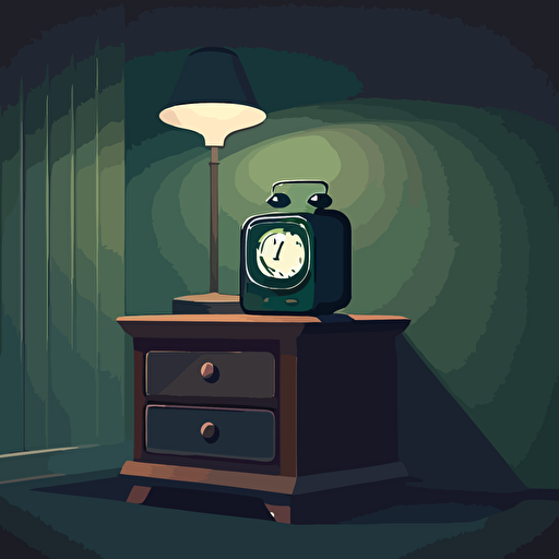 an illustration of a nightstand with a small digital alarm. Modern. Moody. Vector