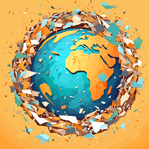 Vector illustration of Earth, cut into small pieces, universe background-v 5