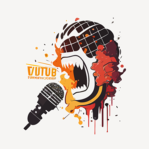 vector logo, microphone with bite taken out of it, voice actor, white background