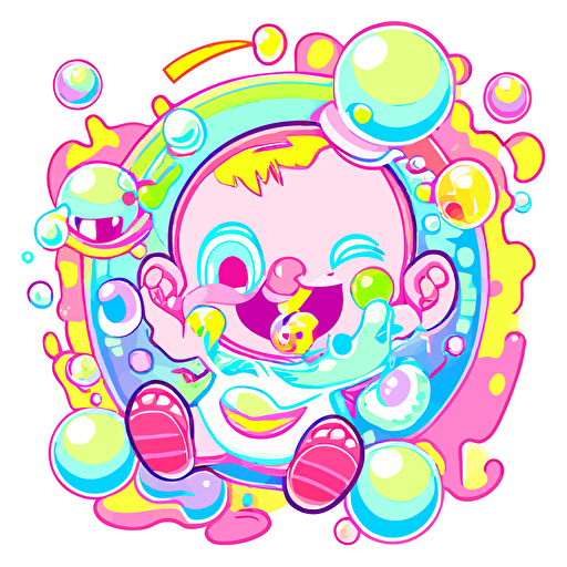 a baby, Sticker, Joyful, Cool Colors, Naive Art Style, Contour, Vector, White Background, Detailed