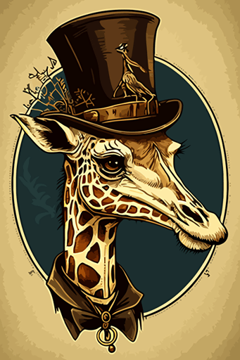 giraffe, wearing a top hat and a monocle, vector art,