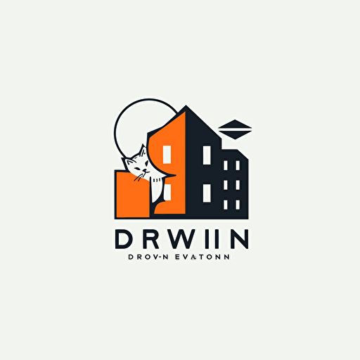 high-tech minimalist logo for property management company named darwin, darwin is a cat, trendy, vector