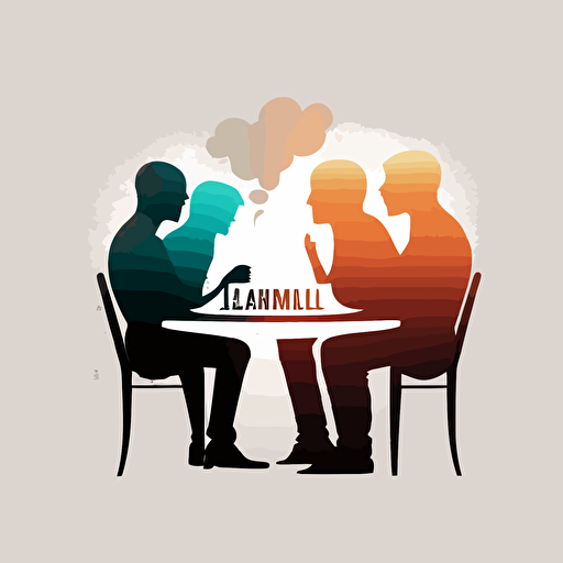 design logo 4 people talking at table, minimalistic, vector