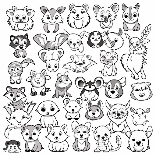 cute animals vector for colouring book with no background, no colour