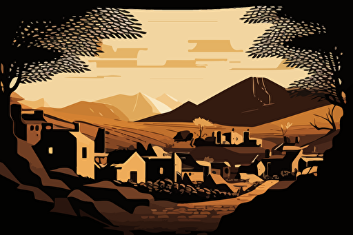 low datail minimalistic vector svg, ancient village