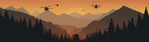 vector illustration of a drone view of a wolfpack, mountain and forest scenery
