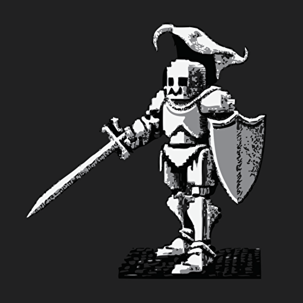 16bit fright knight, white on black background, no shading, 2D, vector, 3:4