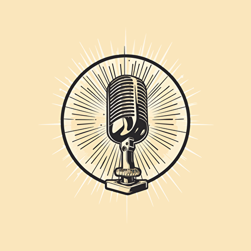 very simple vector logo of a spotlight coming from the celing and microphone, linework