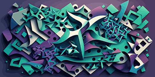 abstract vector illustration of scalable AI mc escher designmilk palette is mostly purple with small bits of blue and green