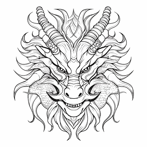 head dragon Japanese style No Shadow Cartoon Coloring page Vector Simple
