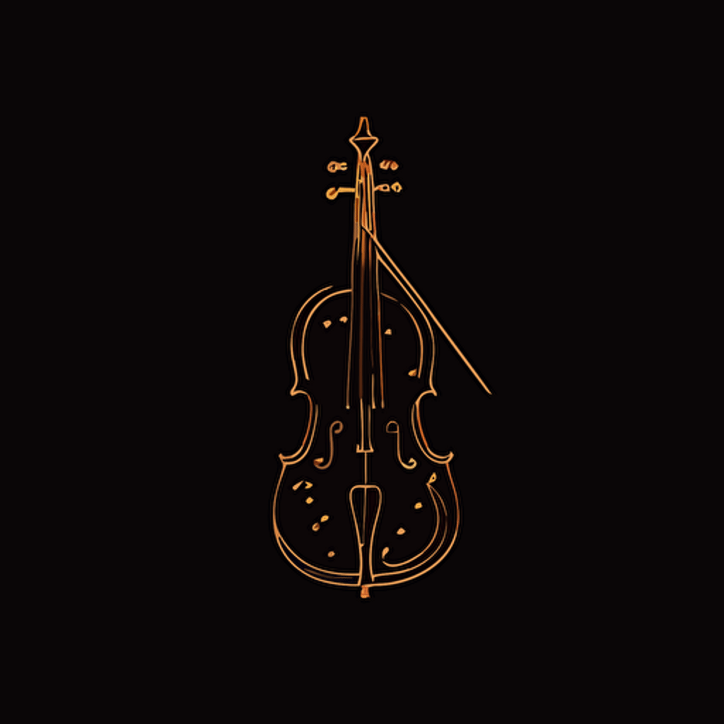 minimal line logo of a violin black background, vector
