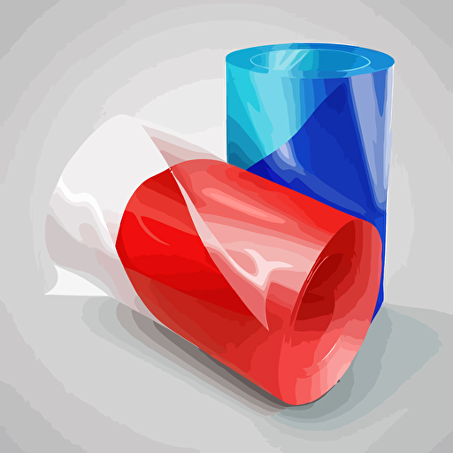 a plastic packaging roll, vector art style, red and blue colour scheme, vector art style, logo art,