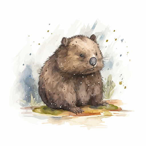 A wombat. The spring rain falls continuously, adding a sense of coldness and sorrow. Chinese watercolor painting. vector illustration.