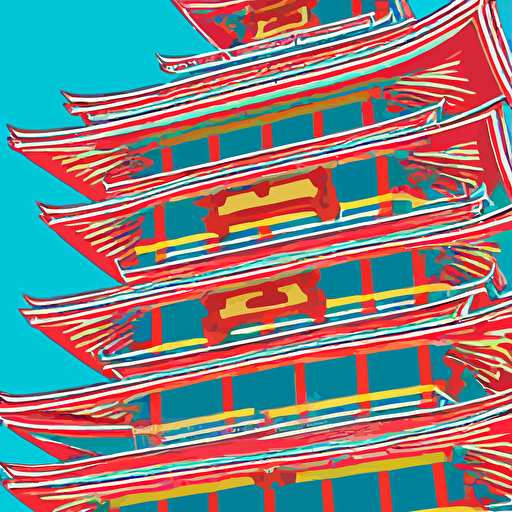 minimalist boho style art colorful senso ji temple tokio illustration vector art