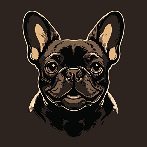 happy dark french bulldog head, cartoon eyes, cute smile, vector logo, vector art, emblem, simple, cartoon, 2d