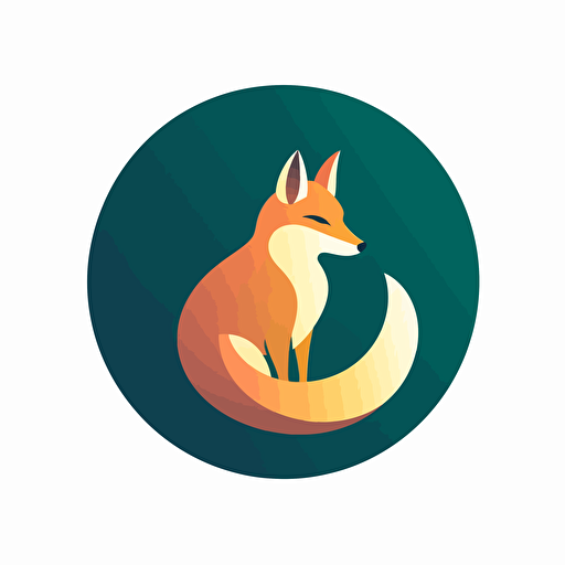 flat vector logo of circle, dark green gradient with hints of gold, a dark orange/red fox inside the circle facing right, simple minimal