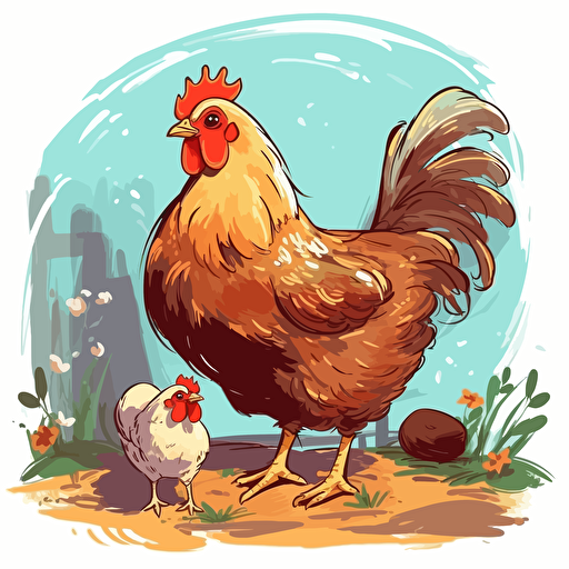 cute hen with a chick on the farm, cartoon, vector style