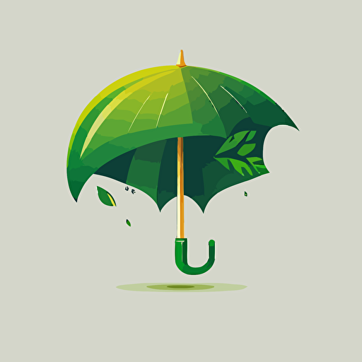 design a simple flat illustration of green umbrella which top looks like green fire, vector, minimalistic logo style