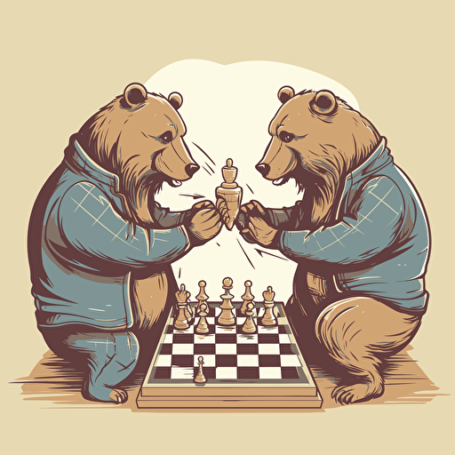 vector illustration of two bears playing chess