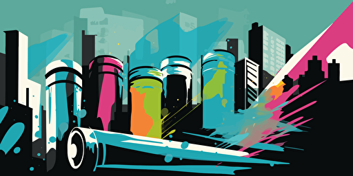 a colorful background flat vector artwork resembling new york graffiti street art style brush strokes and spray can using teal and black