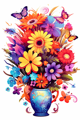 colorful svg vector drawing, a beautiful cat :: colorful svg vector drawing, a vase full of flowers