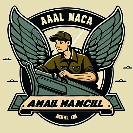 a vector logo, emblem, simple, cartoon, 2d, for a mechanic ship named "an angel on your way"