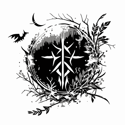 Hand drawn black and white sketch, vector, of slavic rune swarga, white background